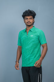 Mens Half Sleeve 07 Collar MILITARY Printed Round Neck Zipper T-Shirt - Dark Green