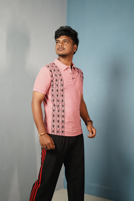 Men's Coller Neck Polo T-Shirt with DIAMOND Patterned Panels-Pink – 7MAN Men's Fashion India