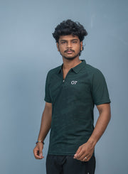 Mens Half Sleeve 07 Collar MILITARY Printed Round Neck Zipper T-Shirt - Bottle Green