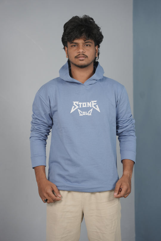 Unisex STONE Printed Hoodie for Men & Women | Oversized Streetwear -Sky Blue