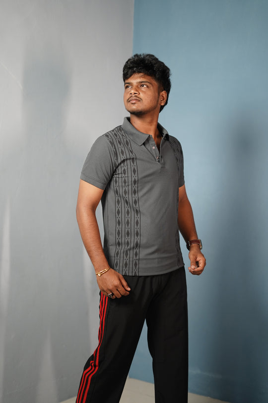 Men's Coller Neck Polo T-Shirt with DIAMOND Patterned Panels-Grey – 7MAN Men's Fashion India