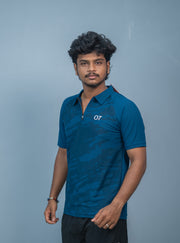 Mens Half Sleeve 07 Collar MILITARY Printed Round Neck Zipper T-Shirt - Petrol Blue