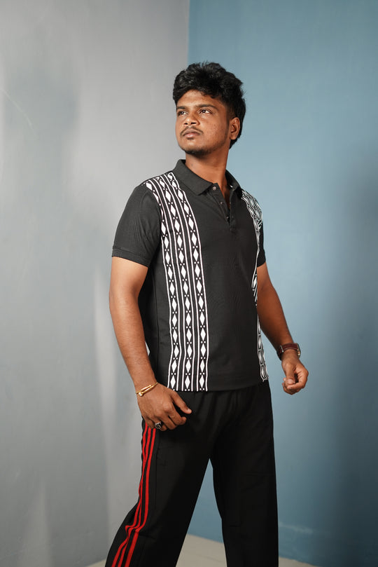 Men's Coller Neck Polo T-Shirt with DIAMOND Patterned Panels-Black – 7MAN Men's Fashion India