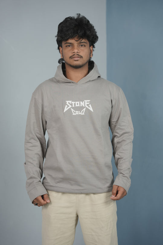 Unisex STONE Printed Hoodie for Men & Women | Oversized Streetwear -Ash