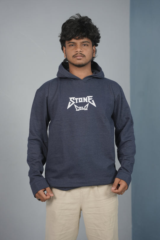 Unisex STONE Printed Hoodie for Men & Women | Oversized Streetwear -Navy Blue