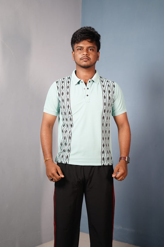 Men's Coller Neck Polo T-Shirt with DIAMOND Patterned - GREEN – alternate view – 7MAN India