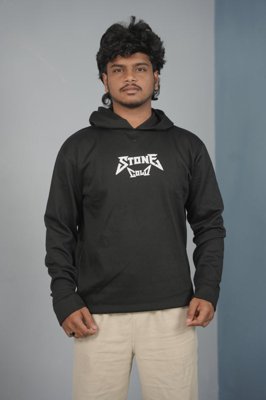 Unisex STONE Printed Hoodie for Men & Women | Oversized Streetwear -Black