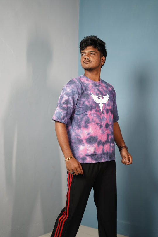 Trendy Tie-Dye Oversized EAGLE Print T-Shirt for Men - Pink – alternate view – 7MAN India