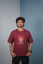 Mens Graphic Oversized T‑Shirt | Streetwear Abstract Art Print Tee - Maroon