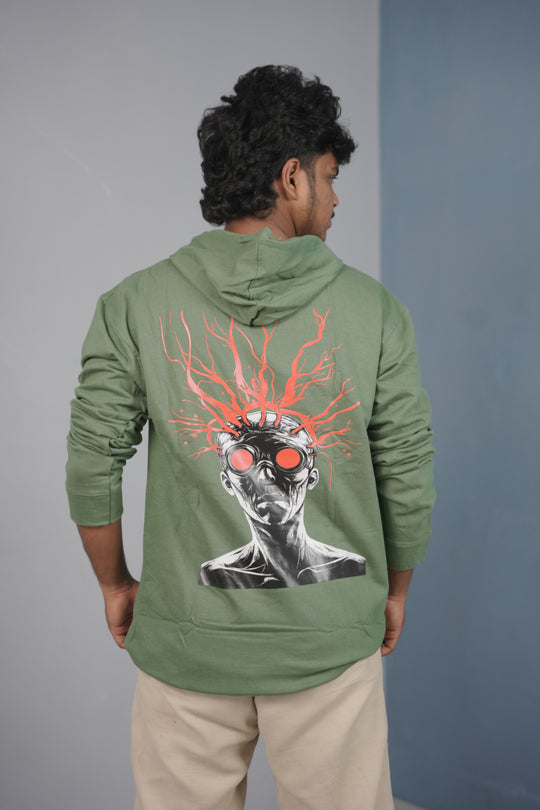 Unisex Illusion Printed Hoodie for Men & Women | Oversized Streetwear - Green – alternate view – 7MAN India