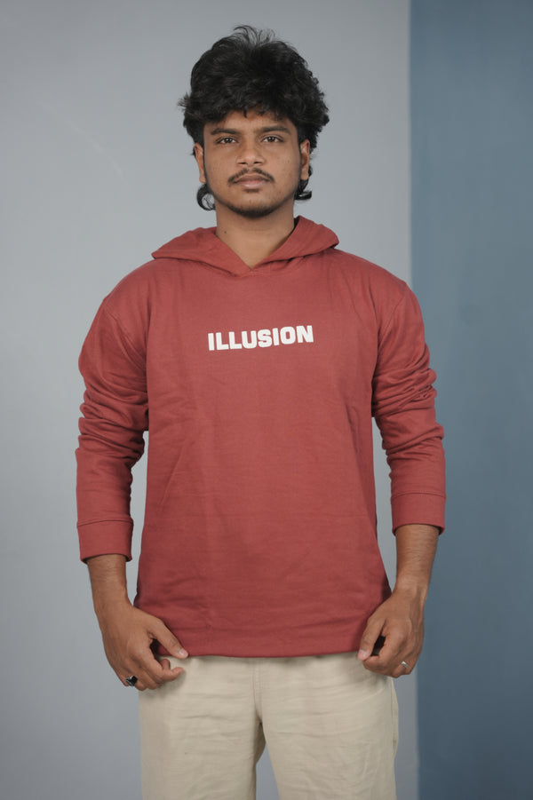 Unisex Illusion Printed Hoodie for Men & Women | Oversized Streetwear - Maroon