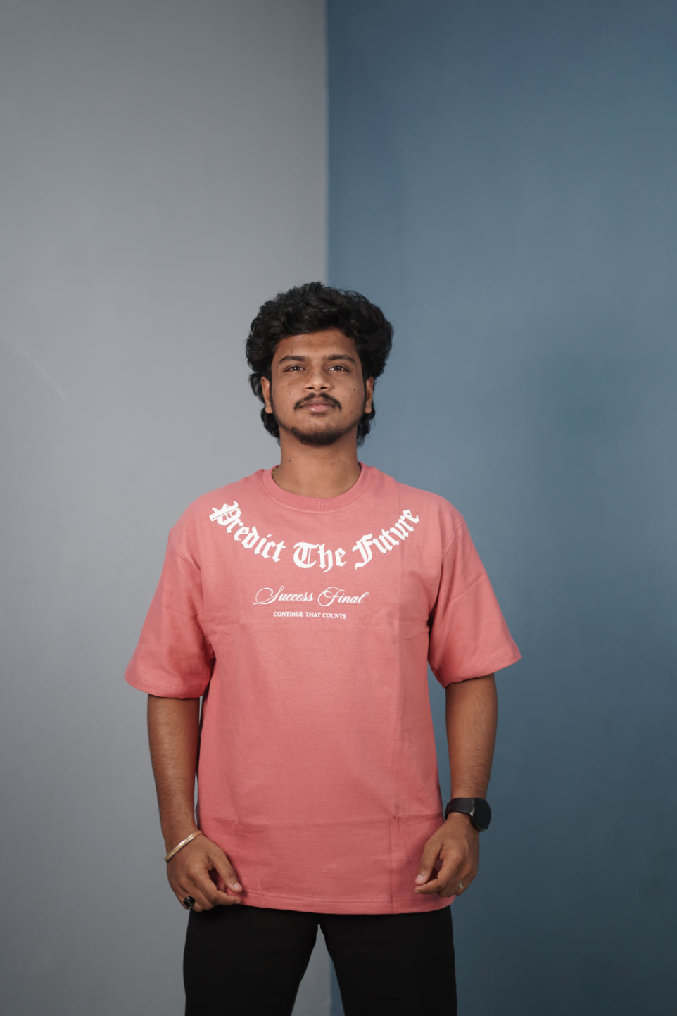 Mens Graphic Oversized T‑Shirt | Streetwear PREDICT THE FUTURE  Print Tee - Peach