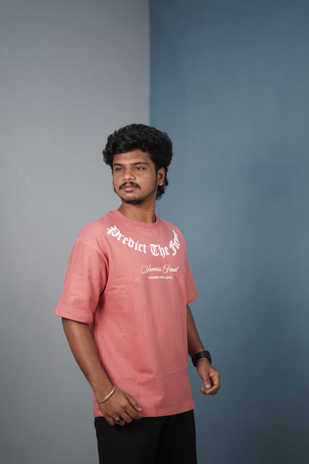 Mens Graphic Oversized T‑Shirt | Streetwear PREDICT THE FUTURE  Print Tee - Peach