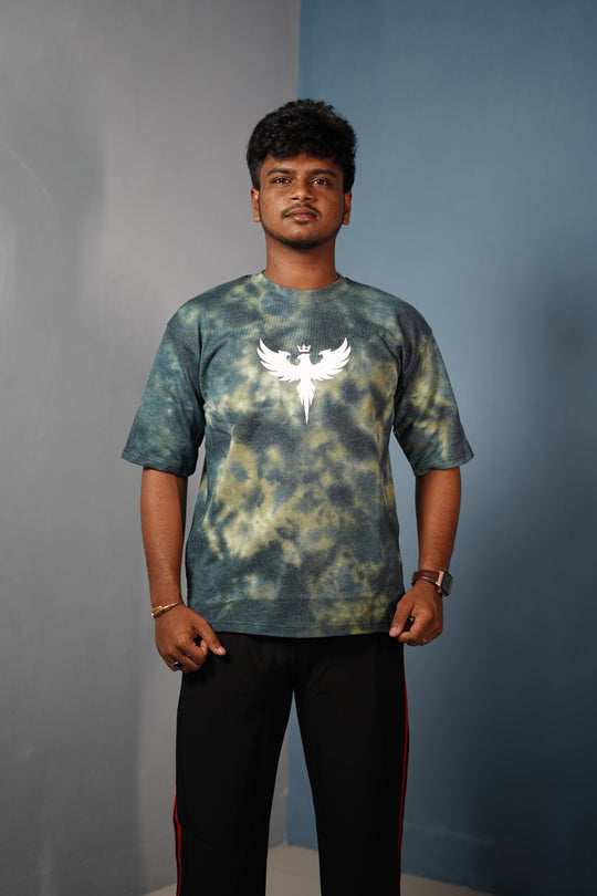 Trendy Tie-Dye Oversized EAGLE Print T-Shirt for Men - Dark Green – 7MAN Men's Fashion India