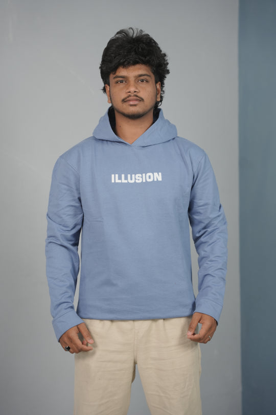 Unisex Illusion Printed Hoodie for Men & Women | Oversized Streetwear - Sky Blue – 7MAN Men's Fashion India