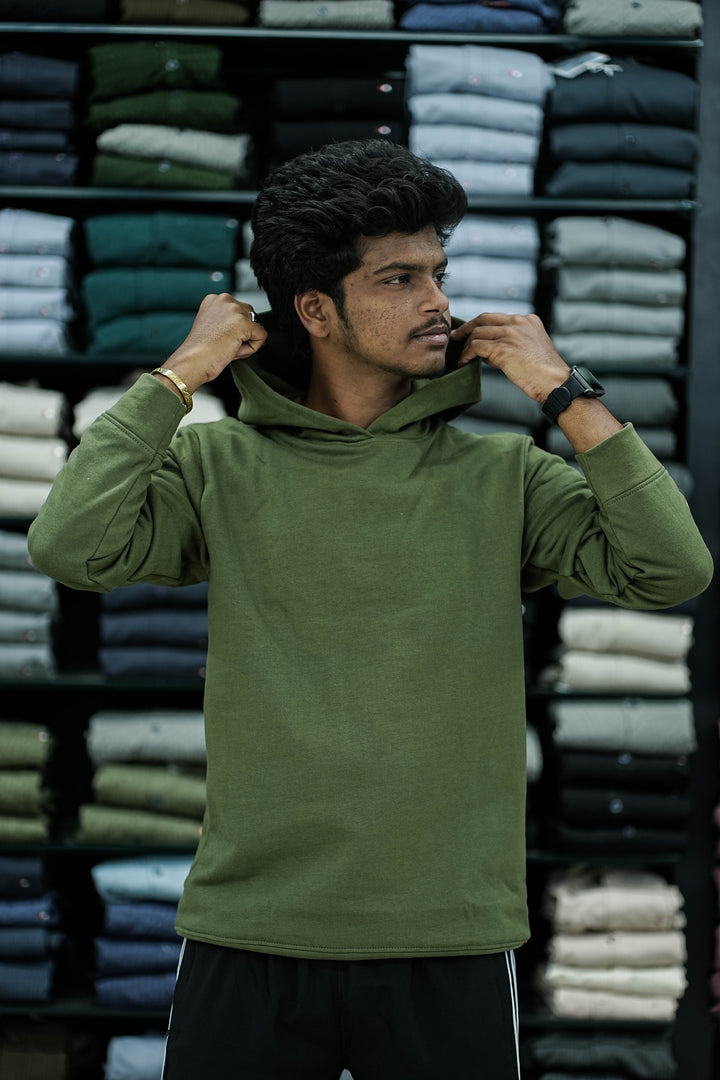 Full Sleeve Oversized Plain Hoodies & Sweatshirts - Mehandhi Green