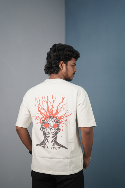 Mens Graphic Oversized T‑Shirt | Streetwear Abstract Art Print Tee - White