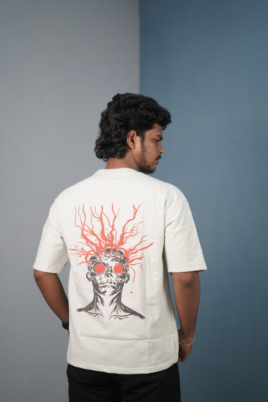 Mens Graphic Oversized T‑Shirt | Streetwear Abstract Art Print Tee - White