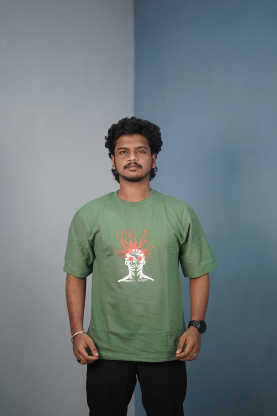 Mens Graphic Oversized T‑Shirt | Streetwear Abstract Art Print Tee - Pista Green