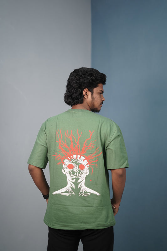 Mens Graphic Oversized T‑Shirt | Streetwear Abstract Art Print Tee - Pista Green