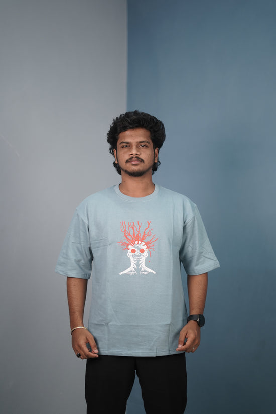 Mens Graphic Oversized T‑Shirt | Streetwear Abstract Art Print Tee - Sky Blue