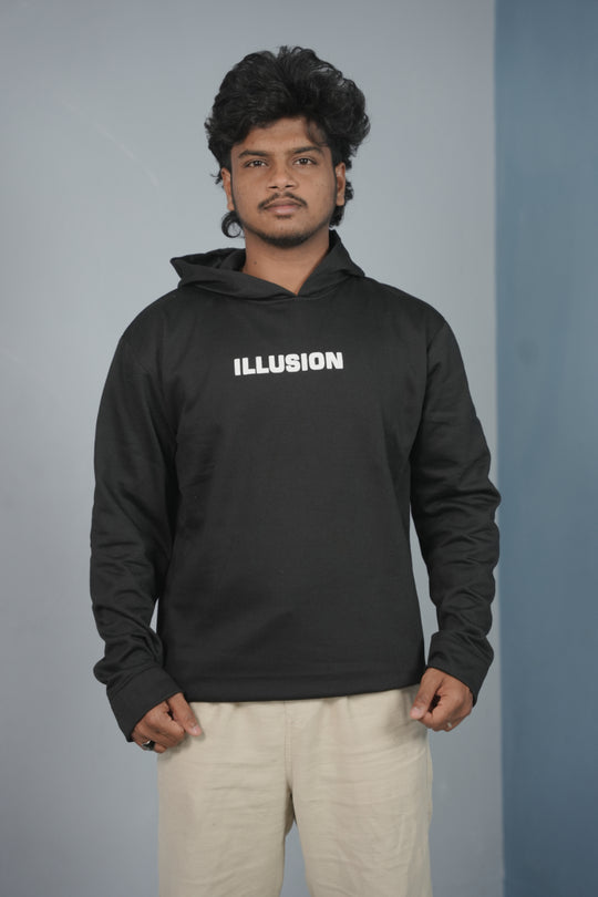 Unisex Illusion Printed Hoodie for Men & Women | Oversized Streetwear - Black – 7MAN Men's Fashion India