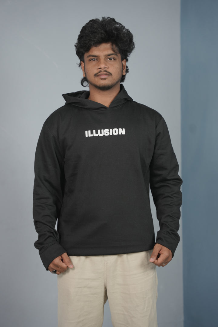 Unisex Illusion Printed Hoodie for Men & Women | Oversized Streetwear - Black