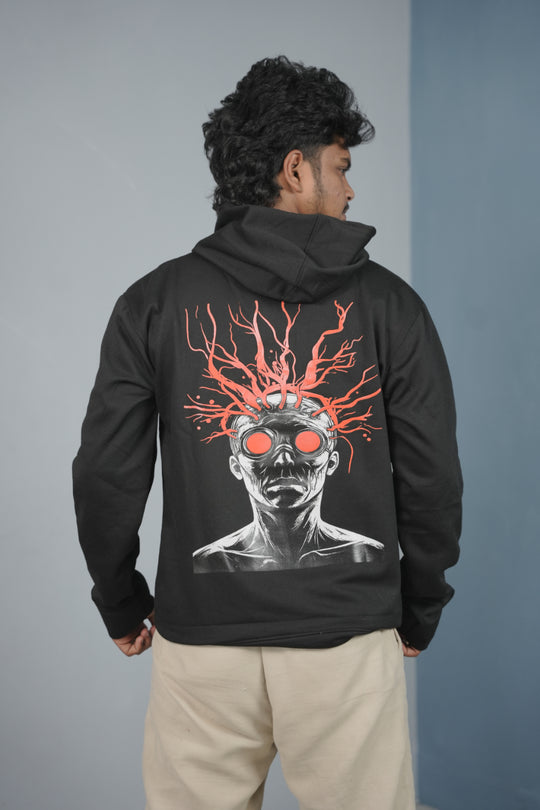 Unisex Illusion Printed Hoodie for Men & Women | Oversized Streetwear - Black – alternate view – 7MAN India