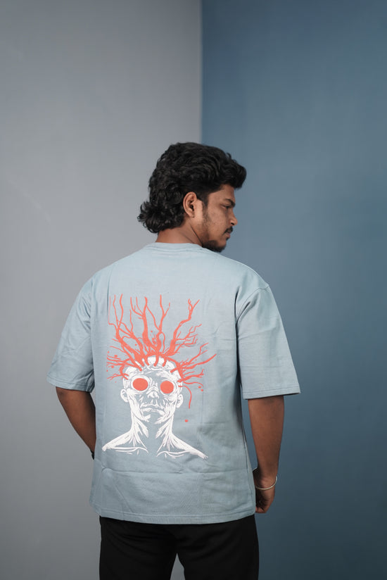 Mens Graphic Oversized T‑Shirt | Streetwear Abstract Art Print Tee - Sky Blue