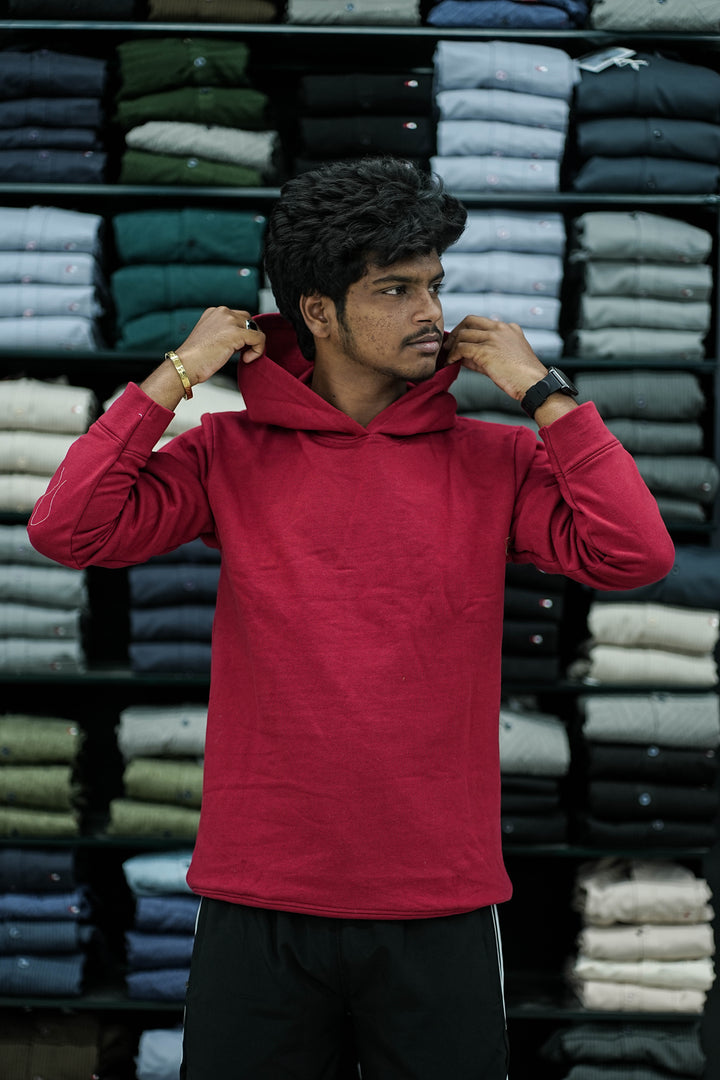 Full Sleeve Oversized Plain Hoodies & Sweatshirts - Red