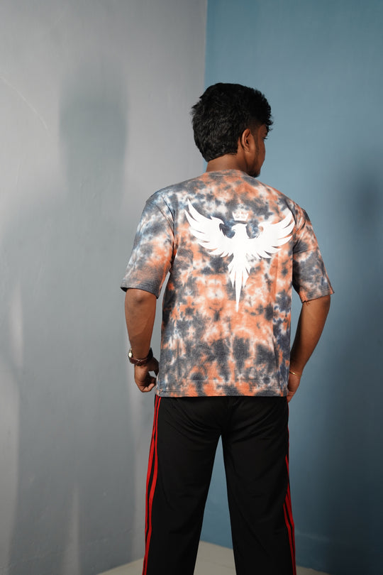 Trendy Tie-Dye Oversized EAGLE Print T-Shirt for Men -Orange – 7MAN Men's Fashion India