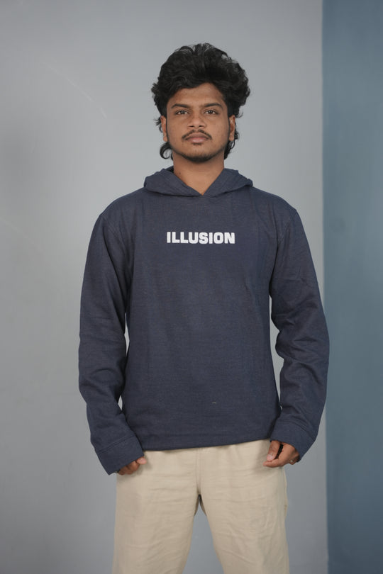 Unisex Illusion Printed Hoodie for Men & Women | Oversized Streetwear -Navy Blue