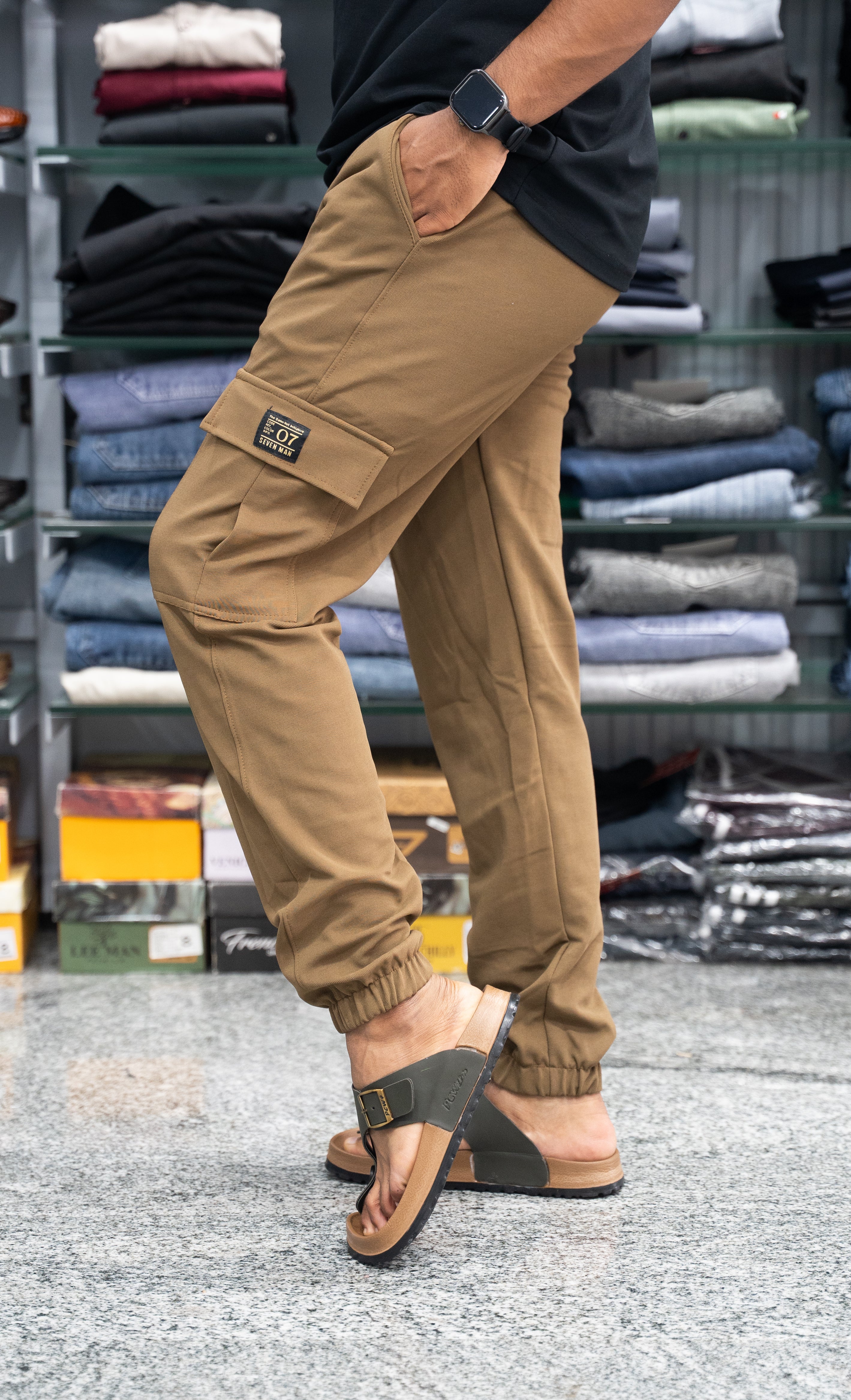 Ottaman Cargo Track Pants for Men – Utility Joggers & Streetwear - Dark Brown-7 Man