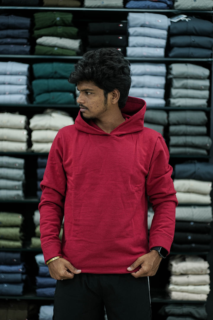 Full Sleeve Oversized Plain Hoodies & Sweatshirts - Red