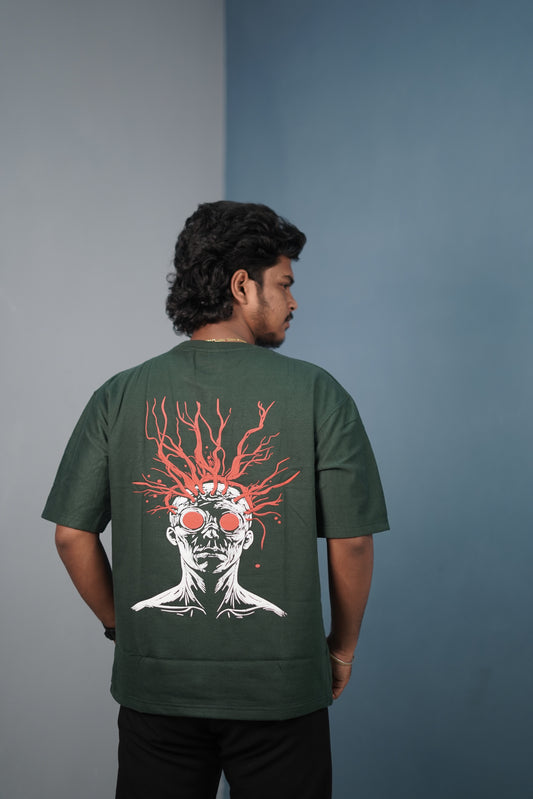 Mens Graphic Oversized T‑Shirt | Streetwear Abstract Art Print Tee - Bottle Green
