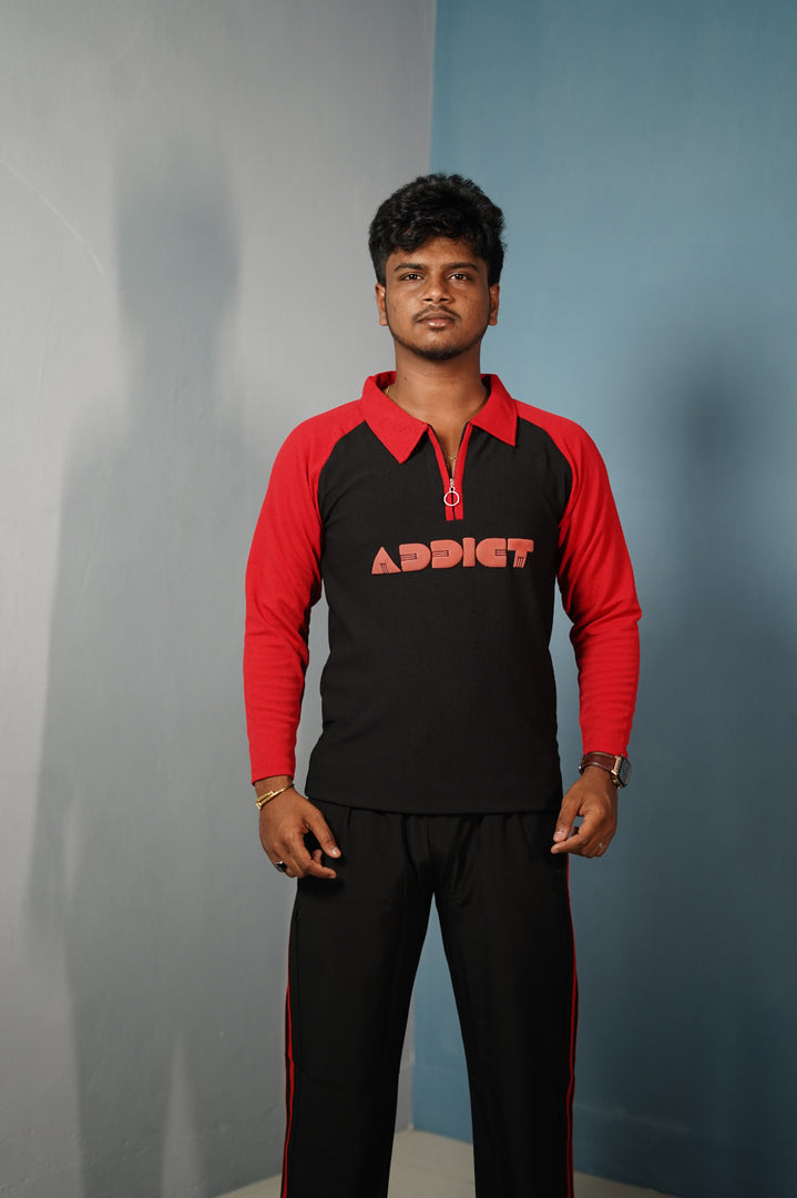 Men's Full Sleeve Polo T-Shirt ADDICT Printed-Black