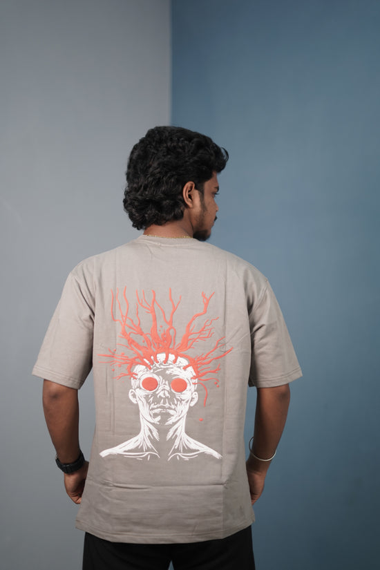 Mens Graphic Oversized T‑Shirt | Streetwear Abstract Art Print Tee - Ash