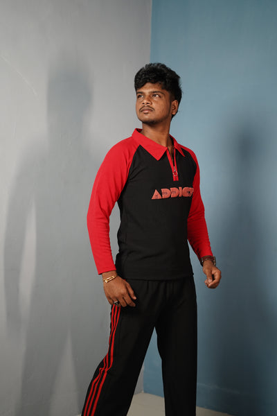 Men's Full Sleeve Polo T-Shirt ADDICT Printed-Black