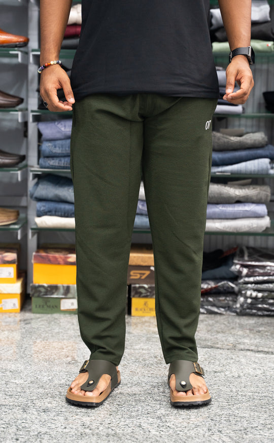 ATTRACTIVE MEN'S POPCORN TRACK PANT- MEHANDI GREEN – alternate view – 7MAN India