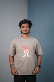 Mens Graphic Oversized T‑Shirt | Streetwear Abstract Art Print Tee - Ash