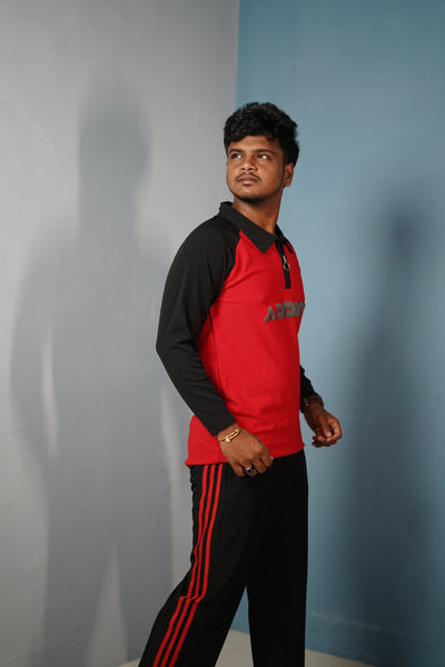 Men's Full Sleeve Polo T-Shirt ADDICT Printed-Red