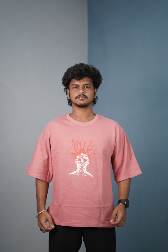 Mens Graphic Oversized T‑Shirt | Streetwear Abstract Art Print Tee - Peach