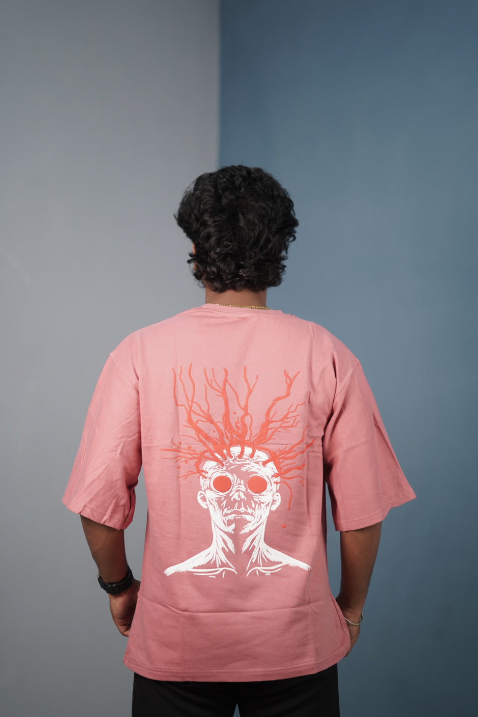 Mens Graphic Oversized T‑Shirt | Streetwear Abstract Art Print Tee - Peach