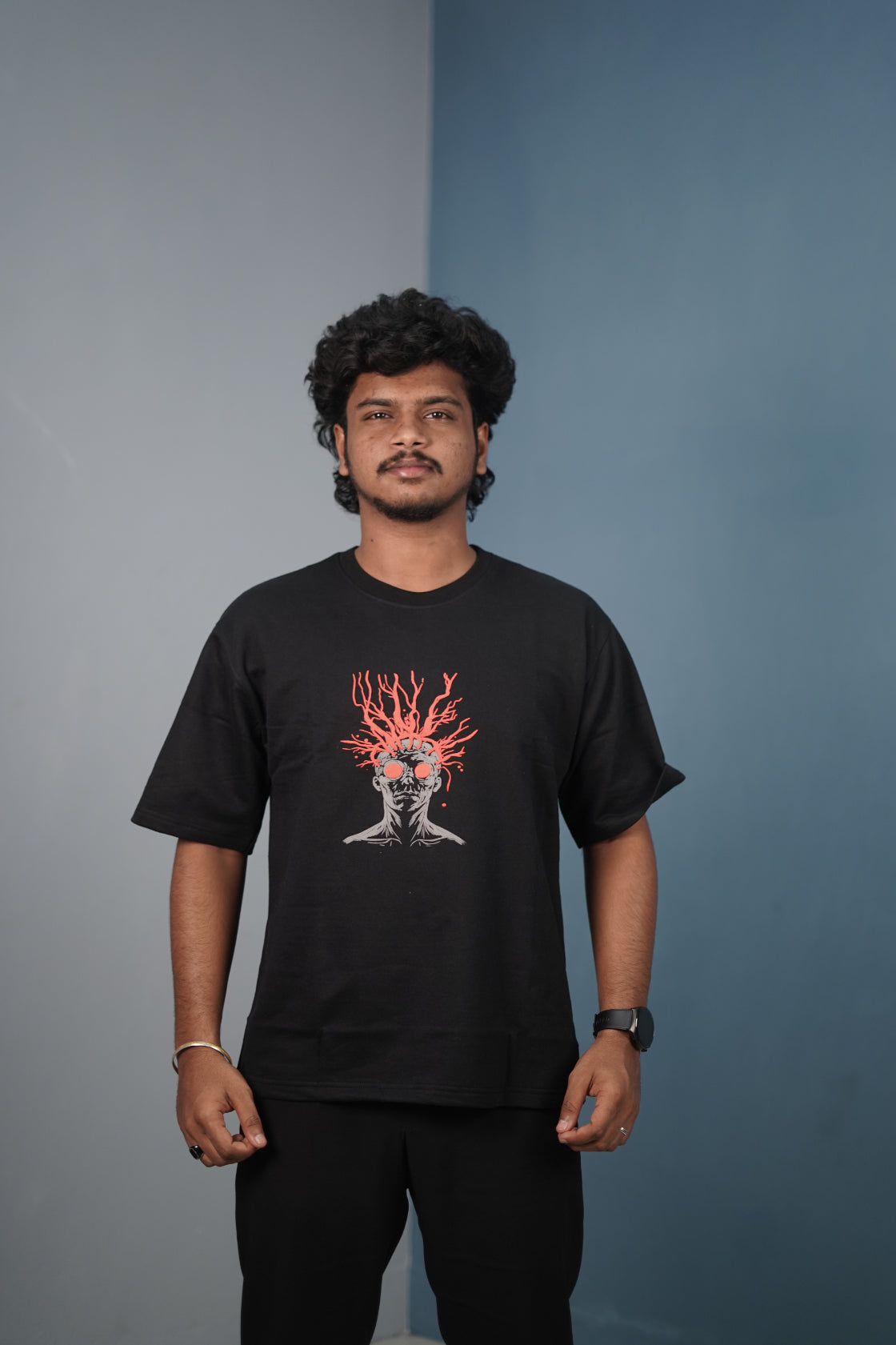 Mens Graphic Oversized T‑Shirt | Streetwear Abstract Art Print Tee - Black