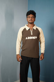 Men's Full Sleeve Polo T-Shirt ADDICT Printed-Brown