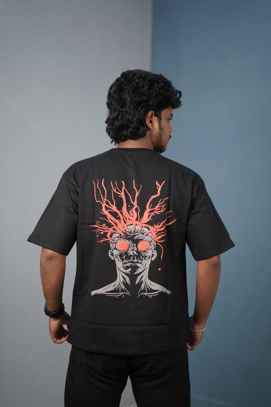 Mens Graphic Oversized T‑Shirt | Streetwear Abstract Art Print Tee - Black