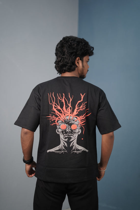 Mens Graphic Oversized T‑Shirt | Streetwear Abstract Art Print Tee - Black