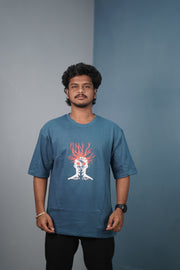 Mens Graphic Oversized T‑Shirt | Streetwear Abstract Art Print Tee - Petrol Blue