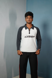 Men's Full Sleeve Polo T-Shirt ADDICT Printed-White