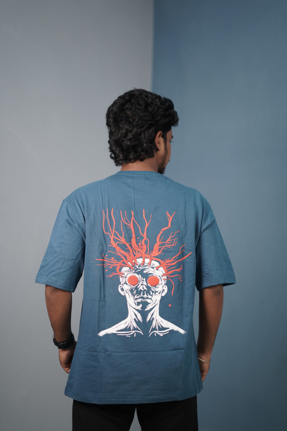 Mens Graphic Oversized T‑Shirt | Streetwear Abstract Art Print Tee - Petrol Blue
